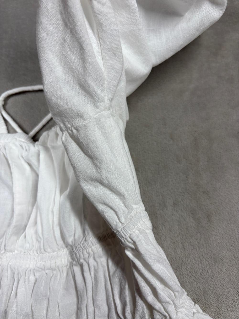 Free People White 100% Cotton Cropped Puff Sleeve Lace Up Blouse Top Size Large - Picture 8 of 16